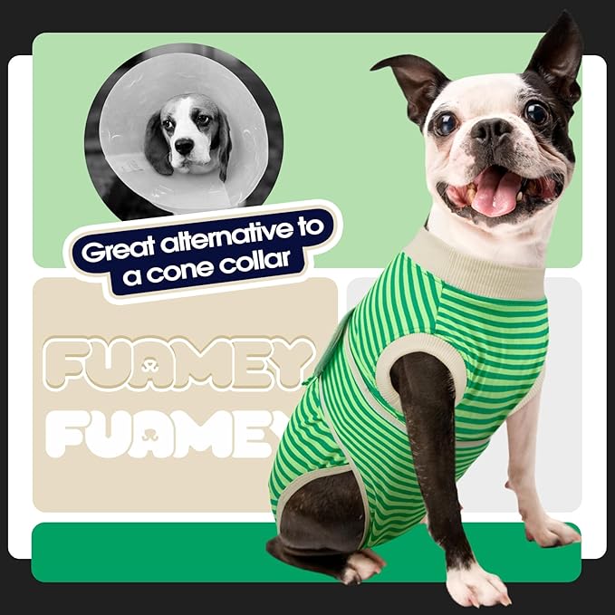 FUAMEY Dog Recovery Suit Male,Dogs Surgery Neuter Suits Puppy Spay Shirts for Female Protect Dog's Skin Anti Licking Abdominal Wounds Doggie Onesie Pet Bodysuit Alternative to Cone Green Stripes XXL