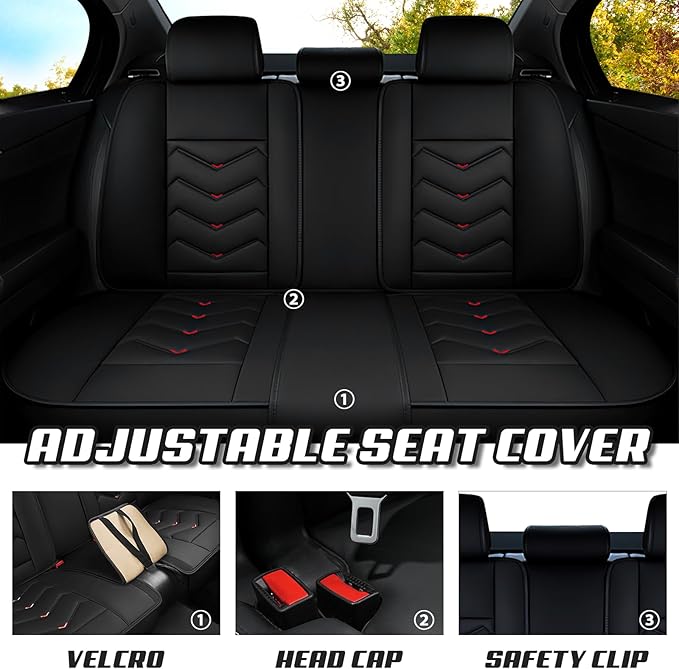 Car Seat Covers for Cadillac CTS 2003-2019, Premium Nappa Leather Car Seat Cover, Stylish Sport Seat Covers， Automobile Seat Cover Sets.(Standard 2 Seats/Black Red)