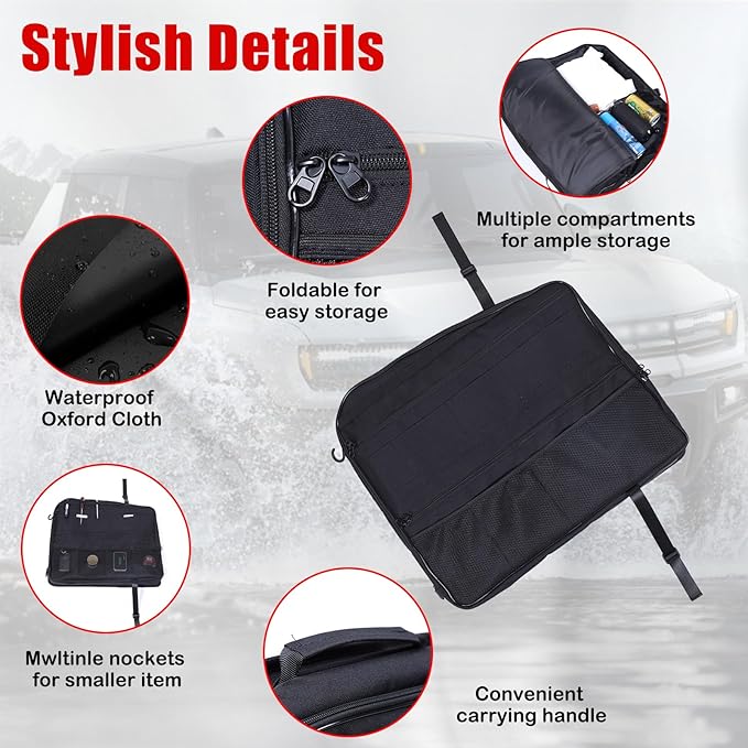 Roof Organizer Bag Storage for Hummer EV Accessories Sunroof Rooftop Panel Waterproof Foldable Heavy Duty Hardtop Cargo Carrier Bag Overhead for Hummer EV SUV Pickup 2022-2025 2026 (Front Roof-Left)