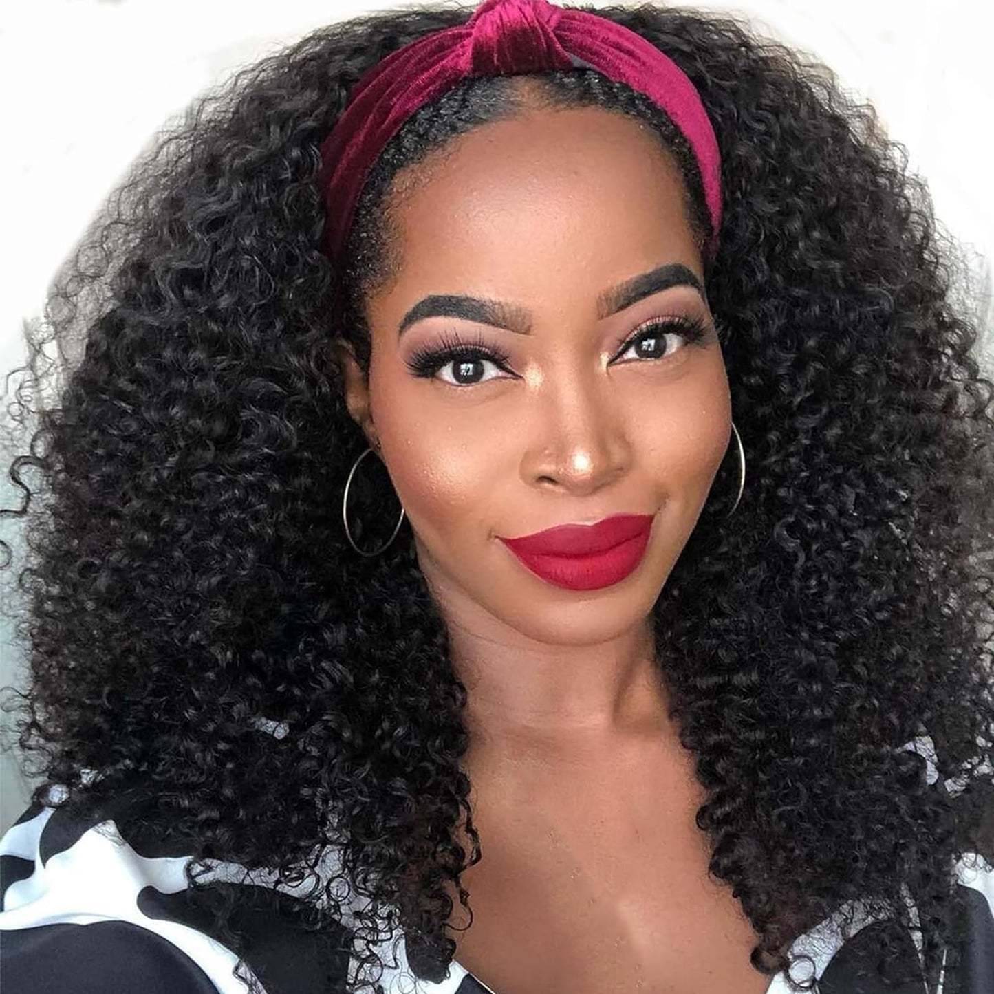 Lauberita Headband Wig Human Hair 180% Density Kinkycurly Headband Wigs Glueless Curly Human Hair Wig For Women Natural Color 28