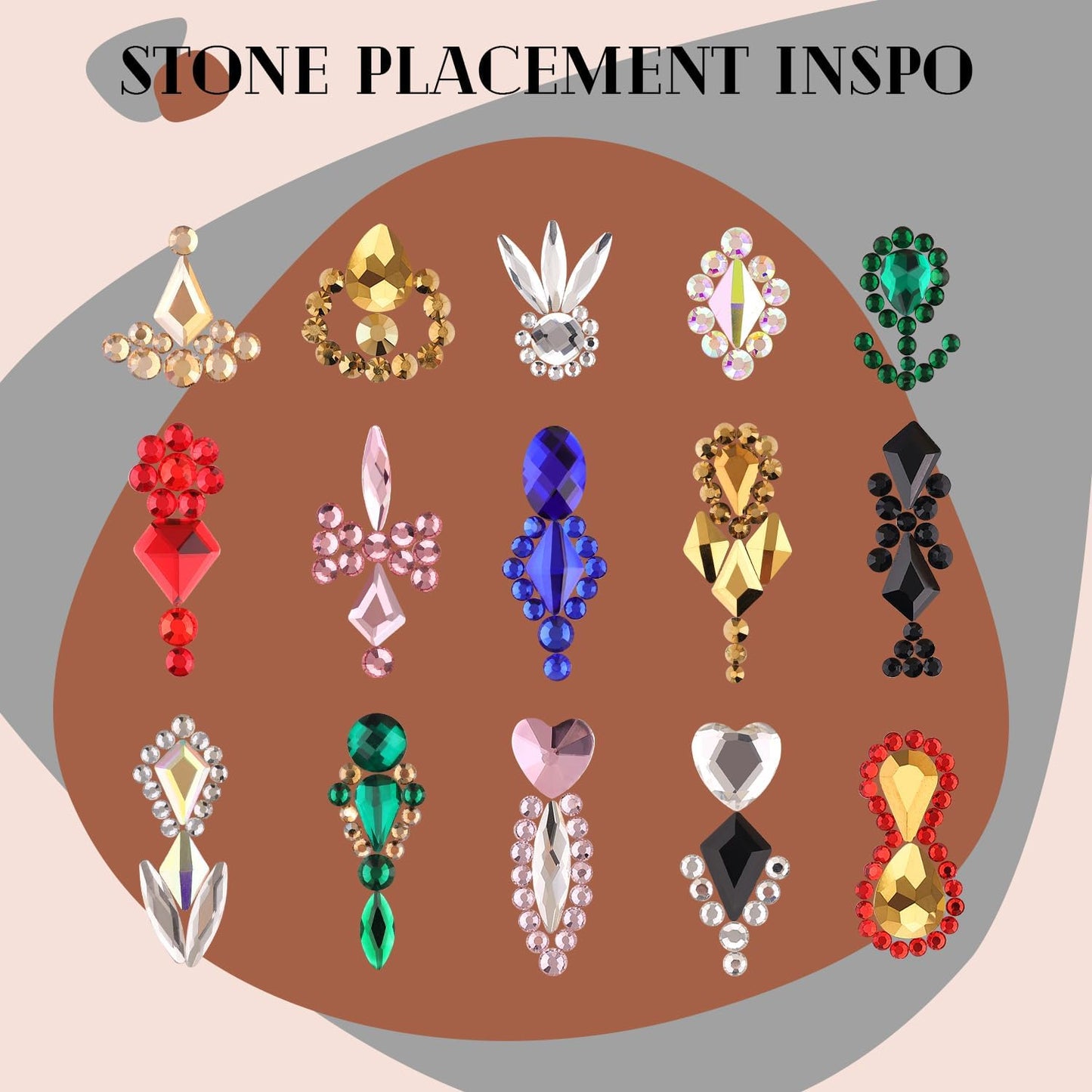 2750Pcs Mineral Gold Glass Nail Rhinestones 240Pcs Multi Shapes Flatback Nail Gems + 2510Pcs 1.5-4mm Round Crystal, Manicure Nail Charms Diamond Gemstones for Acrylic Nails Decoration