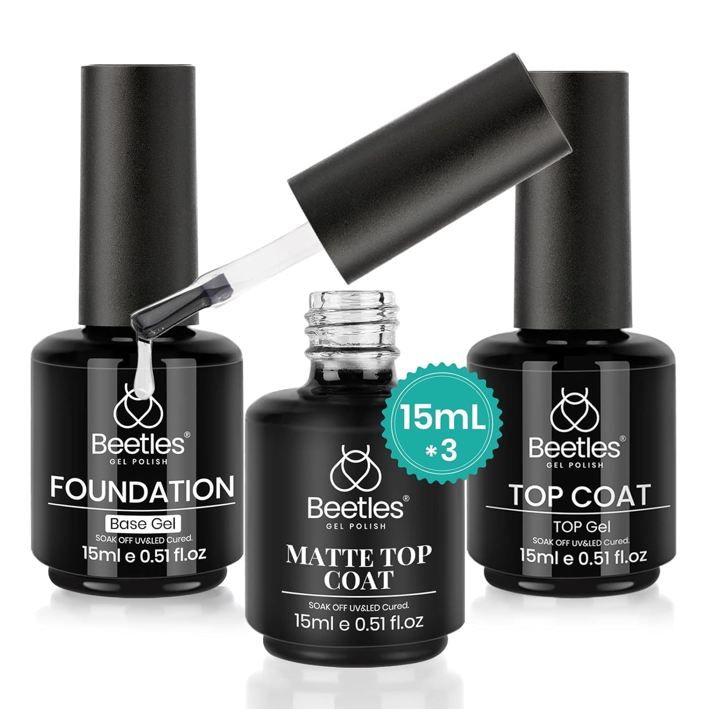 15ml No Wipe Gel Top Coat & Base Coat Set | Long-Lasting Shine for Women