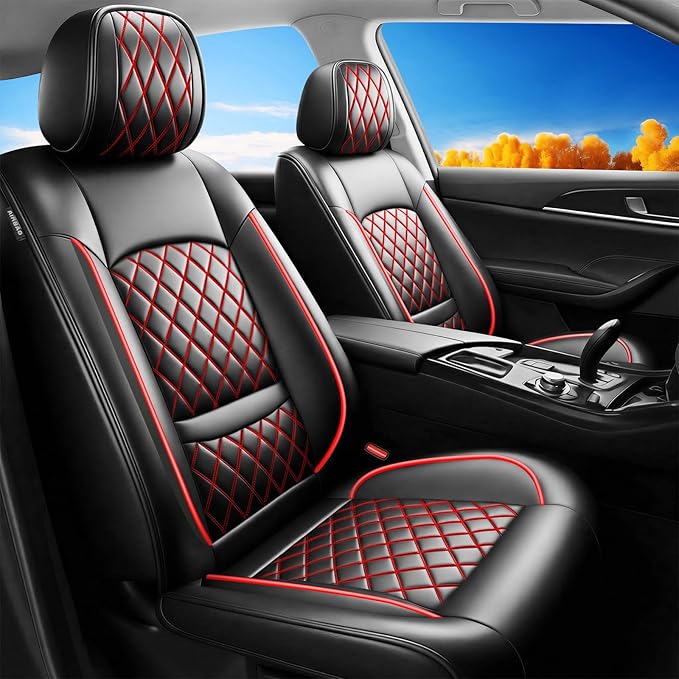 Santa Fe Seat Covers Custom Fit for Hyundai Santa Fe 2010-2026 (Only 5-Seat Version) - Full Set Premium Leather, Waterproof, All-Weather, Airbag Compatible, Only 2 Front seat Covers (Redline)