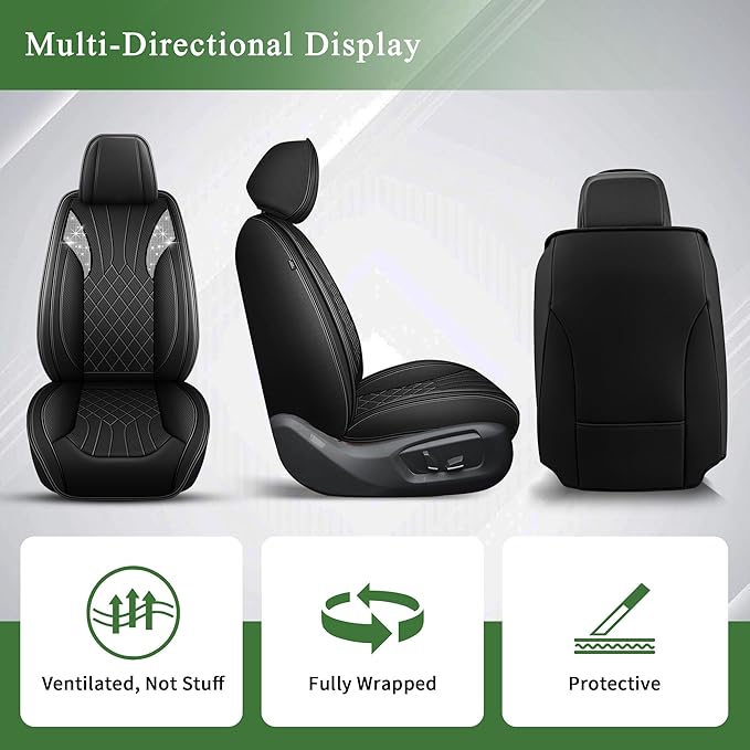 Bling Diamond Embroidered Seat Covers for Nissan Altima 2009-2025 2026, Full Set 5 Seats, Sparkle Rhinestone Breathable Perforated Faux Leather Car Seat Covers for Women (Black)