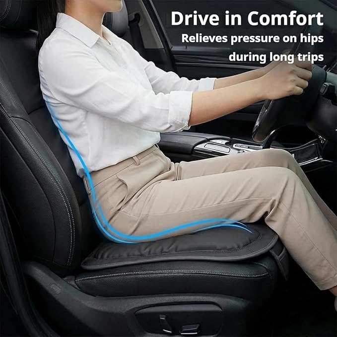 Skin-Friendly & Dirt-Repellent Leather Seat Cushions, 2026 Car Seat Cushion for Driving, 1.57" Thick Comfort Seat Protector, Universal Non-Slip Memory Foam Pad for Car (Orange, Front Seat Cushion)