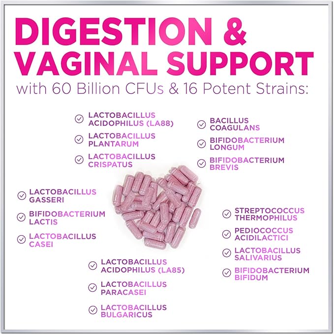 Probiotics for Women 60 Billion CFU, 16 Strains for pH Balance, Vaginal & Digestive Support, Womens Probiotic and Prebiotic + Cranberry for Gut, Urinary & Immune Support, Shelf Stable - 60 Capsules