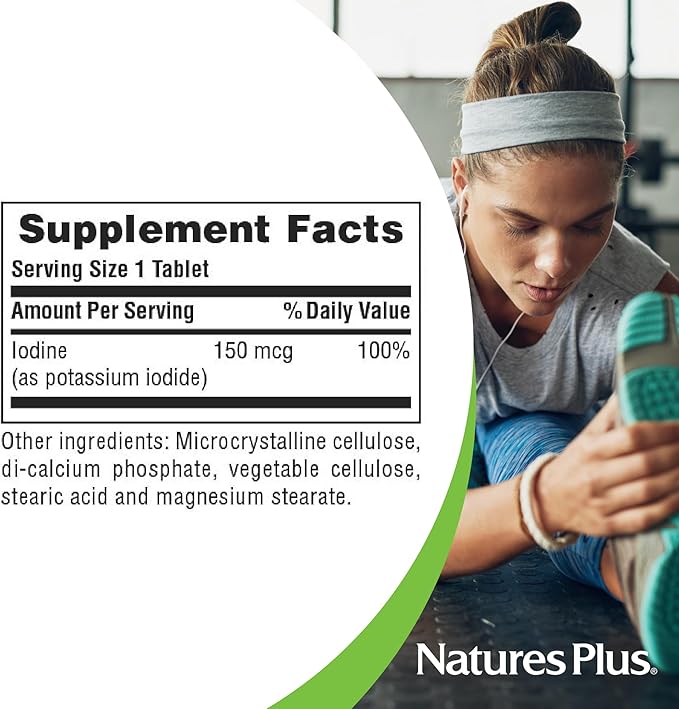 NaturesPlus Potassium Iodide - 150 mcg, 100 Vegan Tablets - Thyroid Support Supplement, Supports Respiratory Health - Vegetarian, Gluten Free - 100 Servings