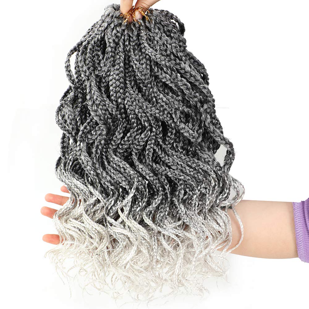 Goddess Box Braids Crochet Braids Hair Silver Grey Curly Braids Synthetic Premium Fiber Braiding Hair 14 Inch 5Packs/Lot (14Inch