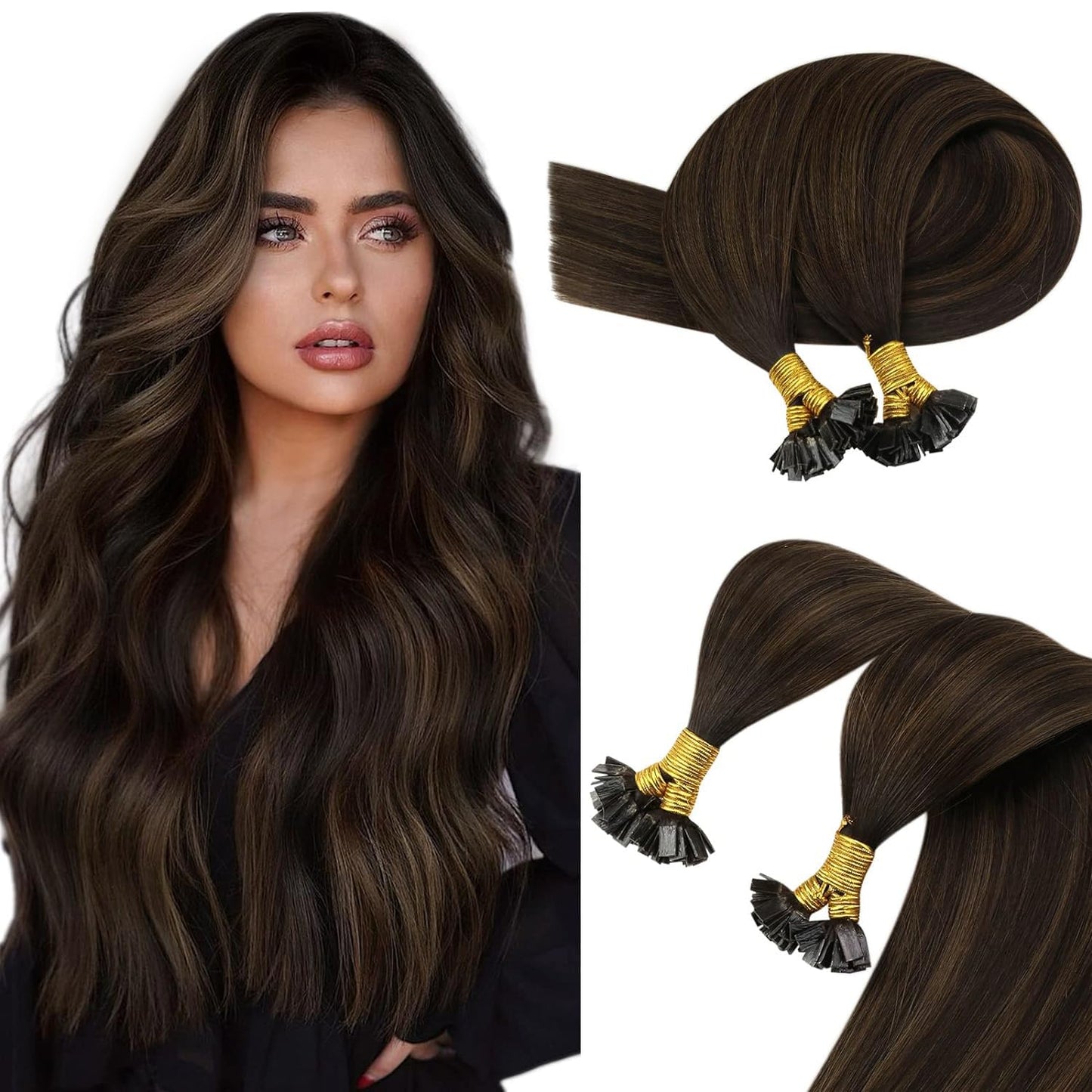 Sunny Hair Brown Flat Tip Hair Extensions Human Hair Brown Fusion Hair Extensions Flat Tips Darkest Brown Fading To Medium Brown
