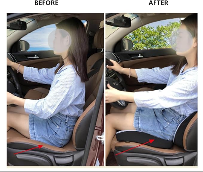 Heightening Wedge Car Seat Cushion Pad for Driving with Comfort Memory Foam, Curved Design Closely Adheres to The Lumbar Spine and Buttocks, Relieving Fatigue Broader Vision (Cushion Set,Purple)
