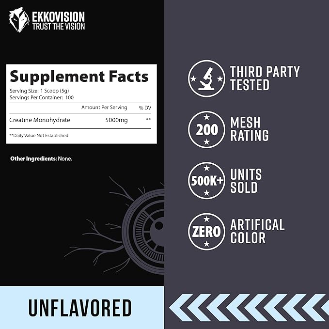 Creatine Monohydrate Powder, Micronized, Unflavored, Pre Workout & Post Workout Supplement for Men and Women, Energy Support, Easy to Mix in Shakes, Smoothies & Beverages, 100 Servings