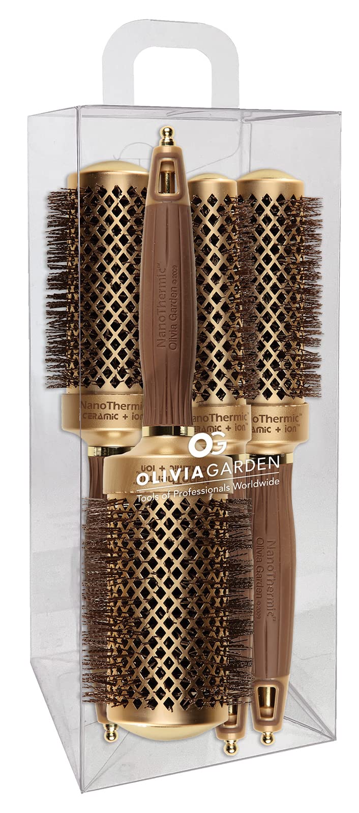 Olivia Garden Nanothermic Ceramic + Ion Round Thermal Hair Brush Nt-54, Nt-44, Nt-34, Nt-24 (4-Pc Box)