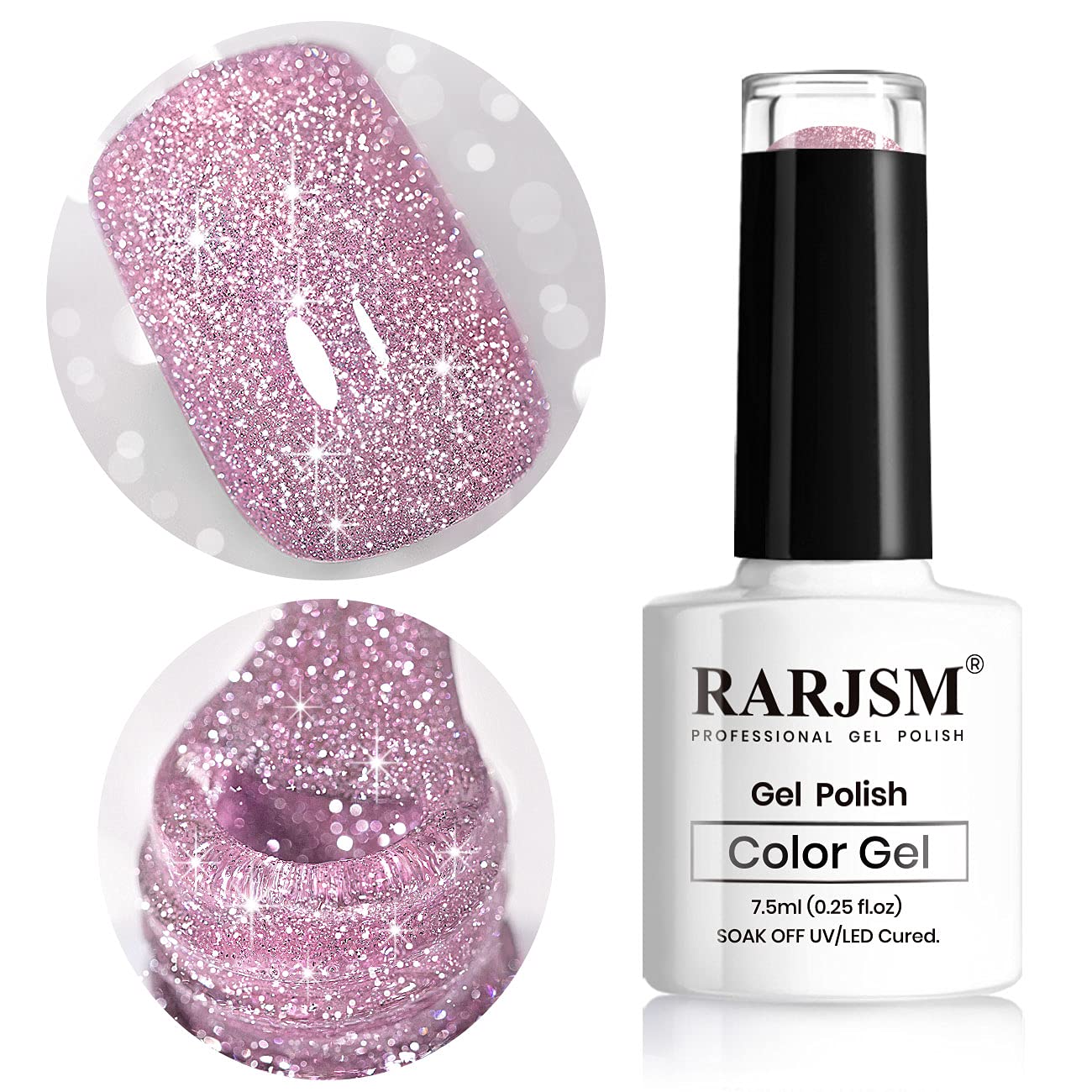 Pink Gel Nail Polish, Reflective Glitter Gel Polish Set, Diamond Shimmer Nail Polish, Soak Off Uv Led Lamp Required For Nail Art
