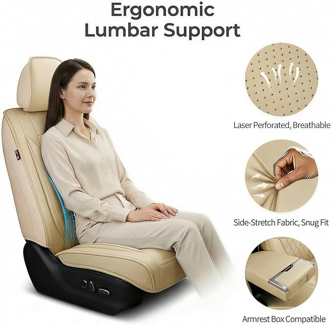 Fit Elantra Car Seat Covers for Hyundai Elantra 2017-2025 2026 - Premium Leather, Waterproof, All-Weather, Airbag Compatible, Anti-Slip, Breathable, Seat Protectors, Full Set, Beige