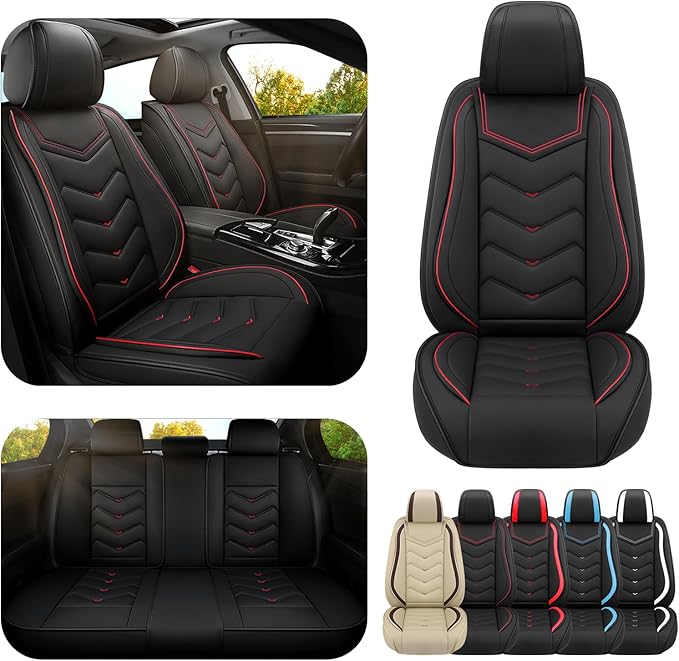 Car Seat Covers for Fiat 500 2012-2019, Premium Nappa Leather Car Seat Cover, Stylish Sport Seat Covers， Automobile Seat Cover Sets.(Standard 5 Seats/Black)