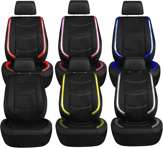 FH Group Full Set Faux Leather Car Seat Covers - Universal Fit, Low Back Front Seat Covers, Airbag Compatible, Split Bench Rear Seat Cover for SUV, Sedan, Blue