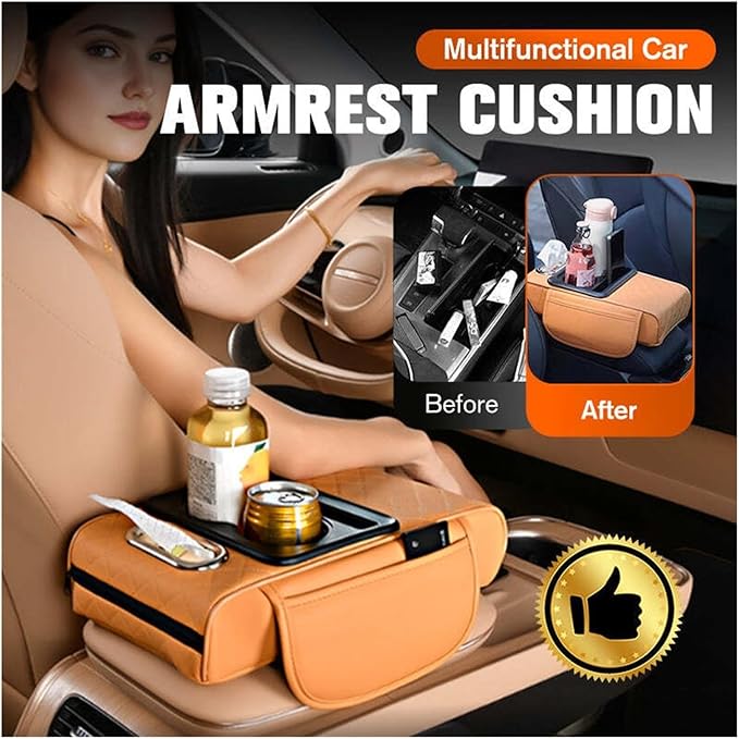 Car Armrest Box Thicken Height Pad Arm Rest Cushion Memory Cotton Elbow Universal Auto Interior Storage Tissue Organizer(Vivid Black)