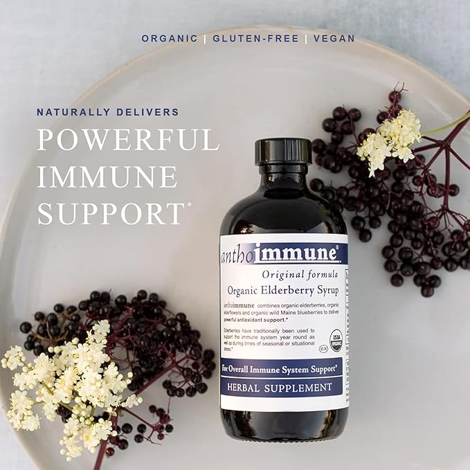 Organic Elderberry Syrup - Anthoimmune - Immune Support Supplement for Adults and Kids- USDA Organic, Ultra-Premium Black Elderberry Formula (8 oz) 48 Servings