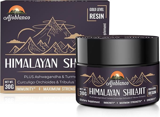 Ajoblanco 600mg Shilajit Pure Himalayan Organic Shilajit Resin - Himalayan Shilajit Resin with Organic Ayurvedic Blend in High Potency for Energy, Strength & Immunity, Pack of 2