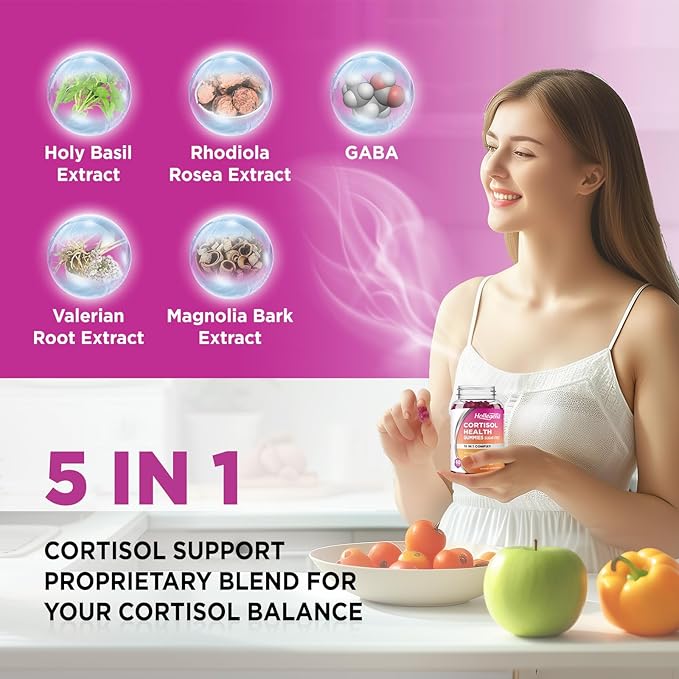 Cortisol Supplements for Women Men, Cortisol Gummies with Ashwagandha, Magnesium, L-Theanine, Phosphatidylserine, B6 for Cortisol Detox, Relaxation, Sleep, Focus, Sugar-Free, Vegan, 120