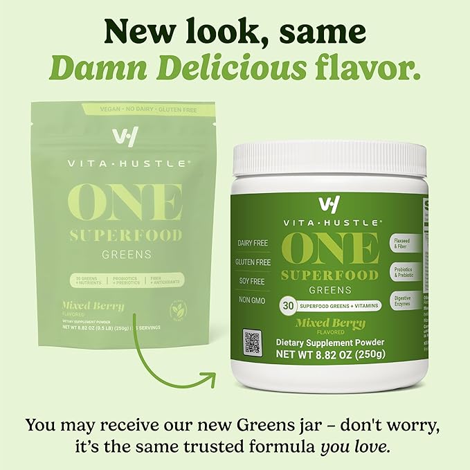VitaHustle ONE Superfood Super Greens Powder Berry Flavor (25 Servings (Pack of 2))