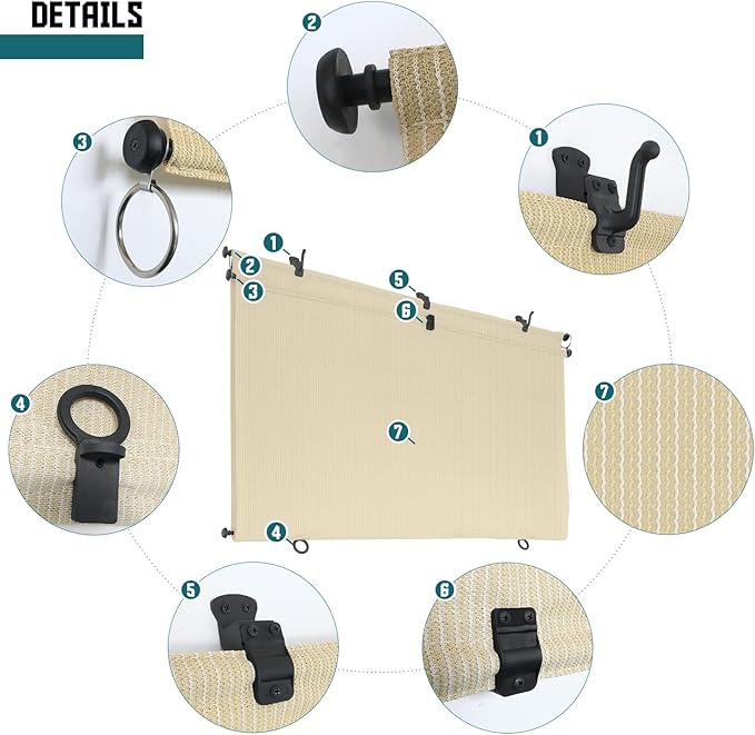 Bynbbur 8'W x 7.5'H Outdoor Patio Shades Foldable Roller Blinds, 220 GSM Sun Shade Roll Up Porch Screens Exterior Shade Cloth for Deck Pergola Backyard, Beige
