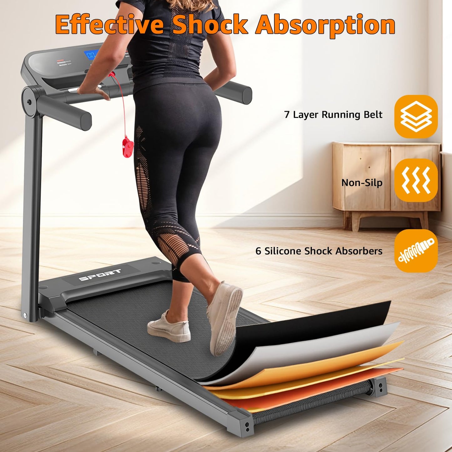 PRIJESSE Foldable Walking pad with Handle bar - Compact Electric Treadmill for Home use, Portable mini Treadmills with 265 Lbs Weight Capacity, 3.0HP Quiet Walking Treadmills Digital Display