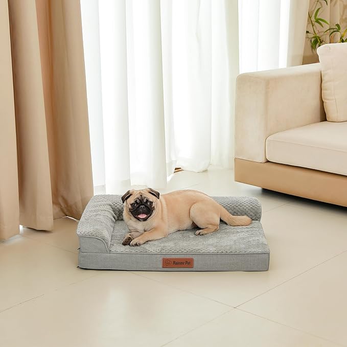 Orthopedic Dog Bed Medium Size Dog, 3 Inch Memory Foam Pet Bed for Small and Medium Dogs, Washable Removable Cover, Nonskid Bottom, Waterproof, 30x20 Inches S Light Grey