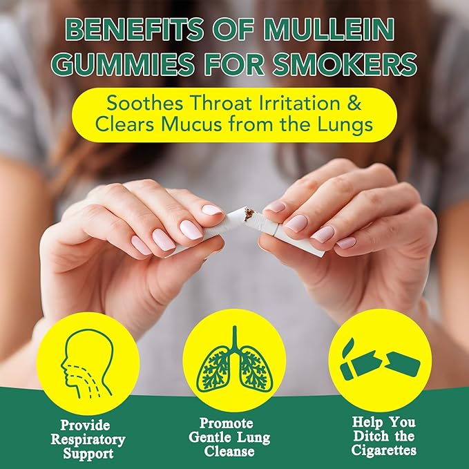 Mullein Gummies for Lung Detox,2000mg Mullein Leaf herb Extract for Lung Cleanse Support,Organic Mullein Herb Supplement for Daily Respiratory Health Gummies 60 Gummies