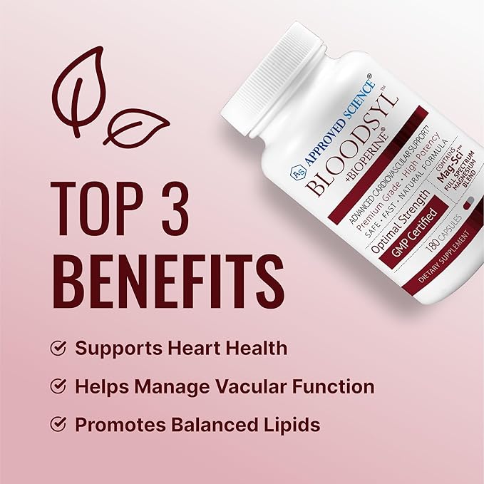 Approved Science Bloodsyl - Supports Blood Flow - Hawthorn Berry, Magnesium, BioPerine - Vegan - 180 Capsules - Pack of 1