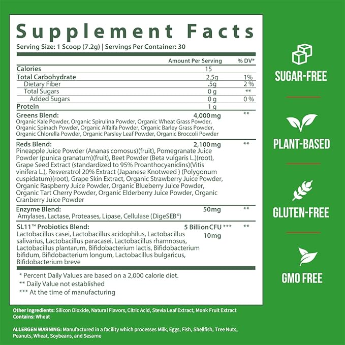 GOBIOTIX Super Greens and Reds Powder - Red and Green Superfood - Probiotic Supplement - Digestive Enzymes and Beet Root Powder - Organic Whole Foods Dietary Supplement (Mango, 2 Pack)
