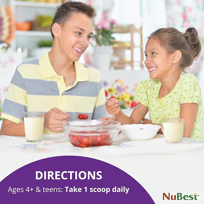 NuBest Tall Protein Powder for Kids & Teens - Vegan Vanilla Protein Powder Shake with Organic Red Algae Calcium, Probiotics, Omega 3-6-9, Vitamin D3 + K2 & Magnesium from Marine Algae - Pack 4