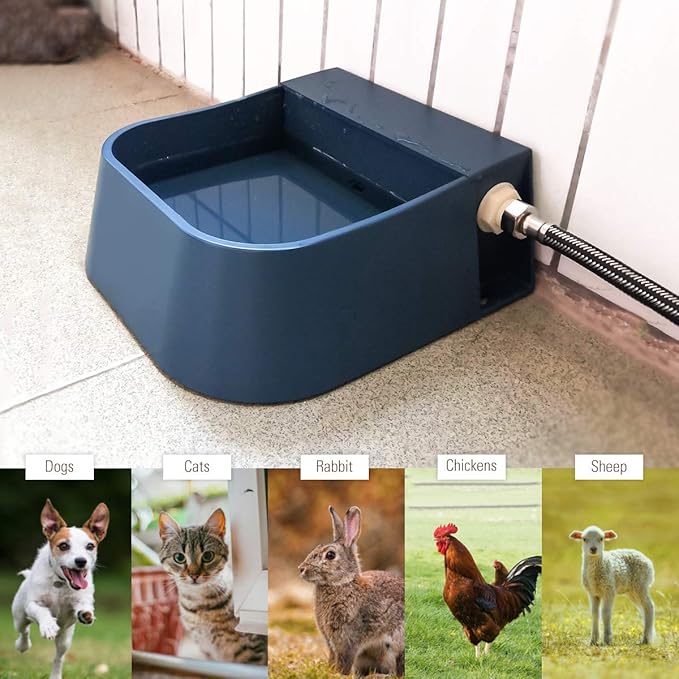 Dog Automatic Water Bowl for 3/4” GHT Male Faucet, 2L Outdoor Auto Fill Water Dispenser with 5ft Water Hose