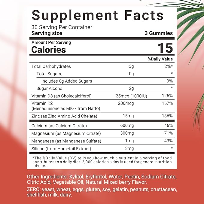 Calcium Gummies with Vitamin D3 K2, Vegan Calcium Magnesium Gummies for Women with Zinc, Manganese for Bone, Muscle & Immune, Calcium Supplement
