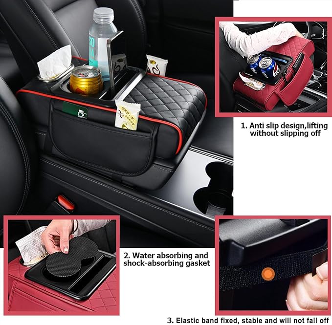 Car Armrest Storage Box for Nissan Hardbody (D21) 1986–1997, Center Console Organizer with Side Pocket, Ergonomic Memory Foam Armrest Cushion, Car Elbow Support Pad,F Grey
