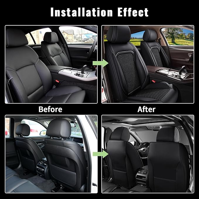 Car Seat Covers Front Seats for Toyota Prius 2003-2015 - Cooling Ice Silk Leather Seat Covers - Ventilated 2 Seats Vehicle Seat Cushion Protector Automotive Accessories (Black)