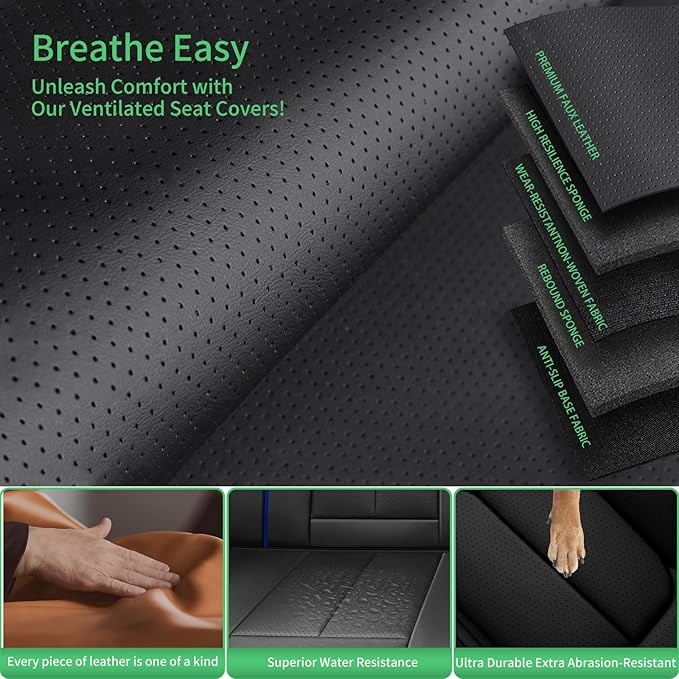 Fit Passport Car Seat Covers for Honda Passport 2019-2025 2026 -Upgraded Premium Waterproof & Breathable Leather,Airbag Compatible,All-Weather Seat Cushion Protector,2 Front/Black-Blue