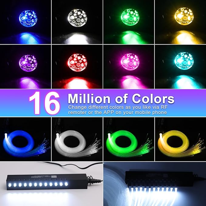 Small Size Fiber Optic Starlight Headliner Kit, Shooting Stars + Twinkle + Sound-Activated APP& Remote Control Starlight Engine for Car Home, 500pcs 13.1ft