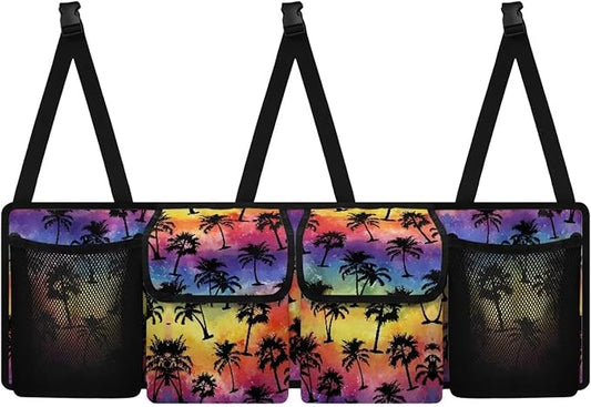 Colorful Palm Car Trunk Organizer Foldable Backseat SUV Organizer Multifunctional Storage Carrying Caddy Tool Tote Bag Storage Bag for Camping