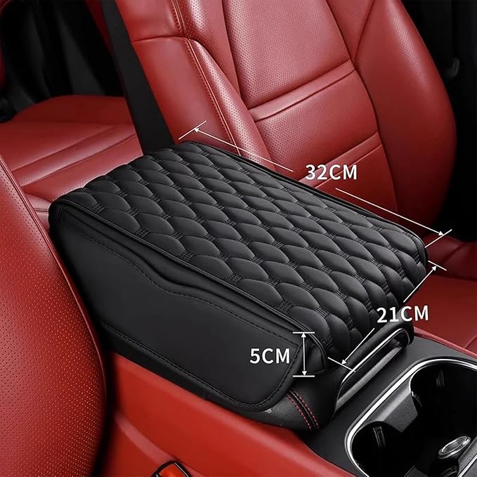 Car Center Console Cushion Pad for Kia EV9/EV9 GT-Line 2023-2025, Leather Armrest Box Pad Armrest Cover Arm Rest Cover Pad with 2 Storage Bags Waterproof for Most Vehicles Vehicles SUVs