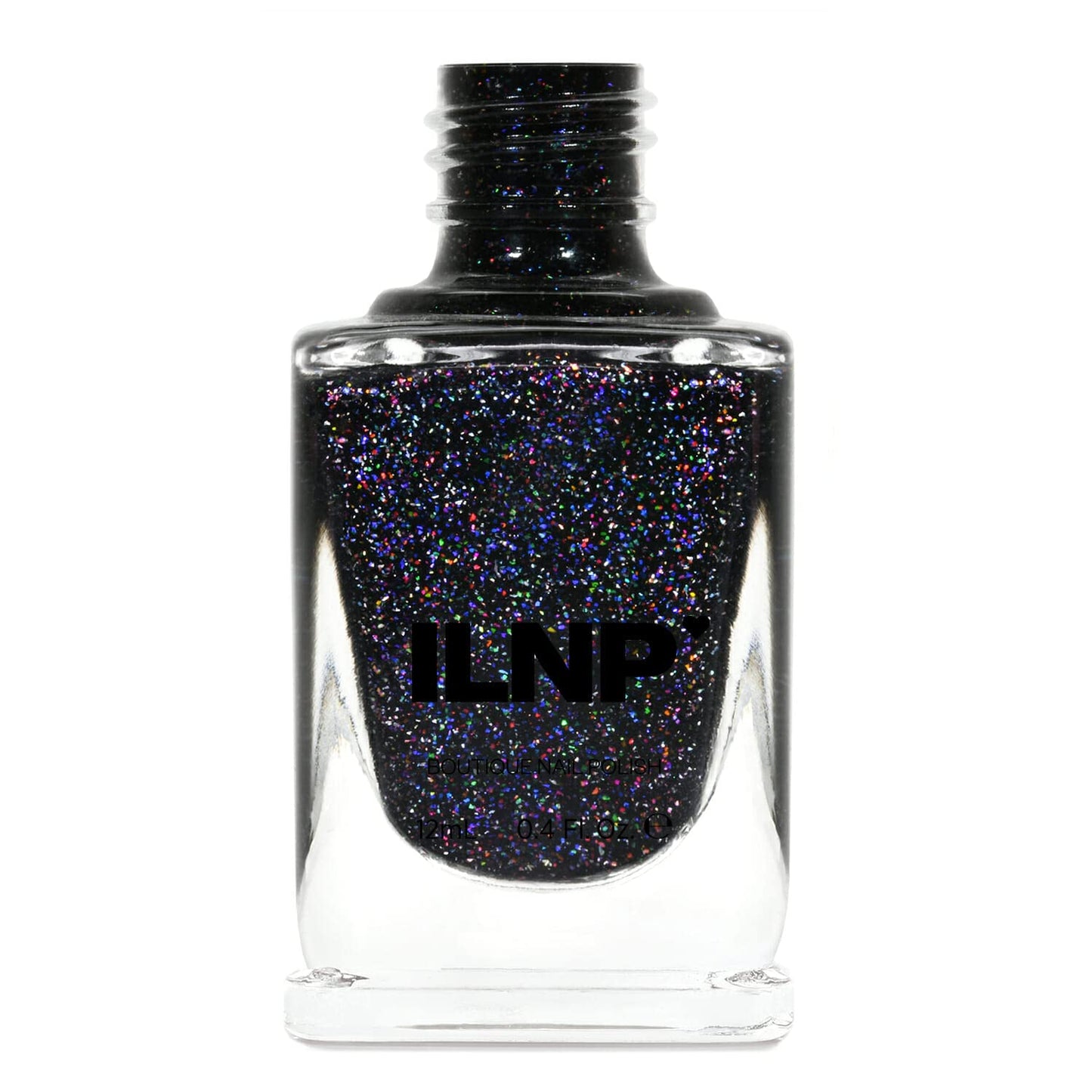 Ilnp Party Bus - Black Rainbow Flake Holographic Shimmer Nail Polish, Chip Resistant, 7-Free, Non-Toxic, Vegan, Cruelty Free, 12