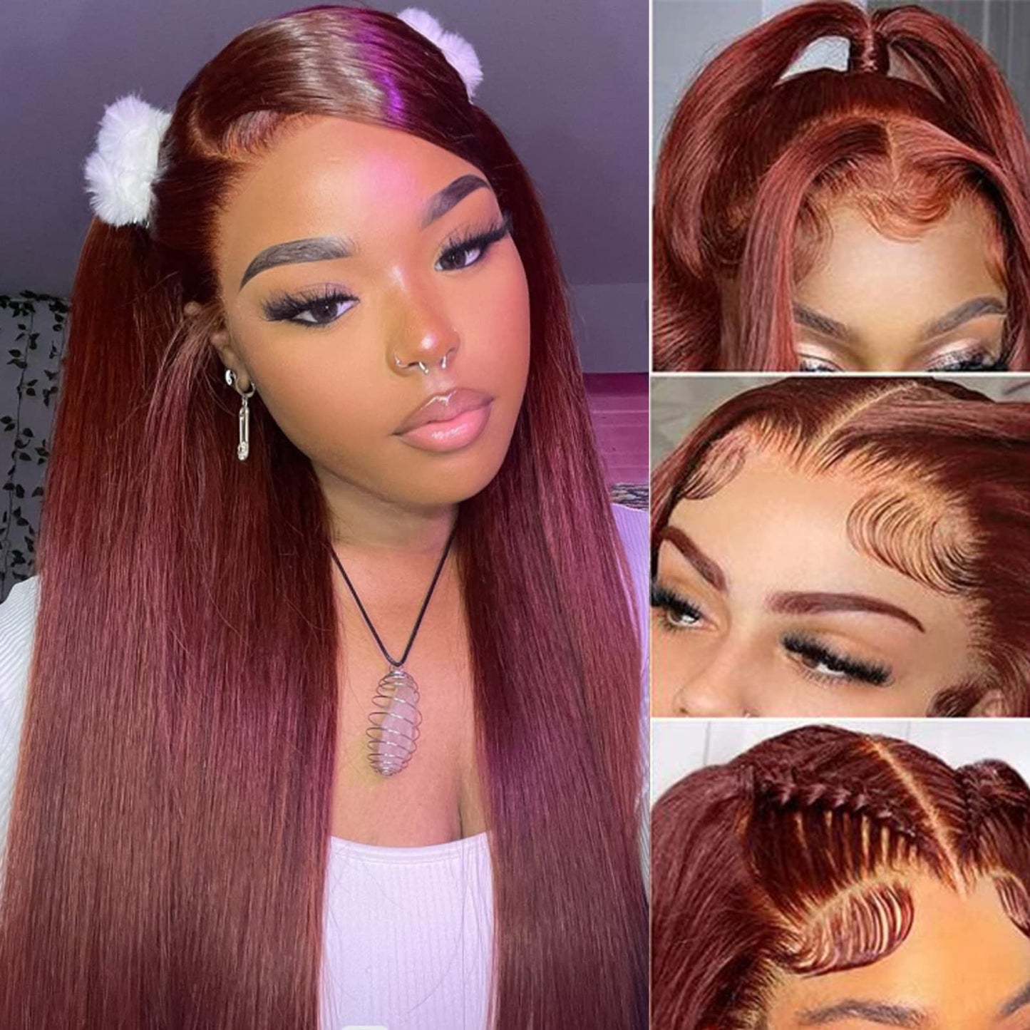 Queen Story 24 Inch Reddish Brown Straight Lace Front Wigs Human Hair, 13X4 Hd Lace Front Wigs Human Hair Pre Plucked With Baby