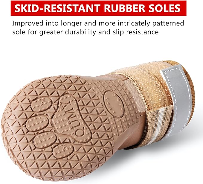 QUMY Dog Shoes for Large Dogs, Medium Dog Boots & Paw Protectors for Winter Snowy Day, Summer Hot Pavement, Waterproof in Rainy Weather, Outdoor Walking, Indoor Hardfloors Anti Slip Sole Khaki 4