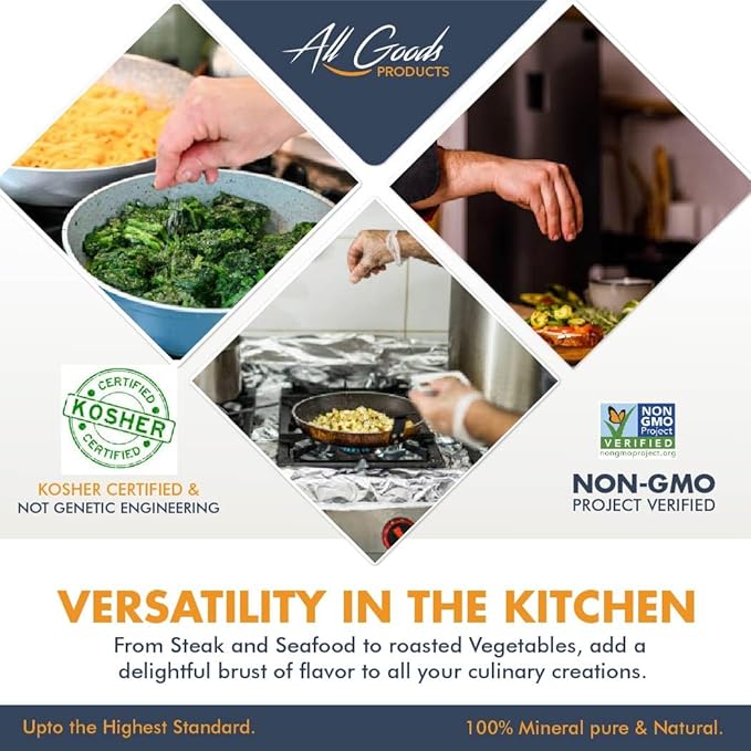 All Goods Products Baja Mineral Coarse Grain Sea Salt, 8 oz Natural Salt from Mexico, Unrefined, Hand-Harvested, Loaded With 72+ Essential Minerals, Kosher, 30% Low Sodium.