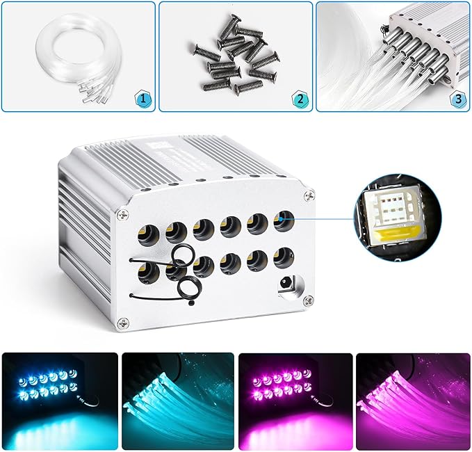 Car Starlight Headliner Kit, 4 Colors 32W Twinkle & Meteor Star Ceiling Lights, 2 in 1 Fiber Optic Light 4 Port Engine 700pcs*0.03in*13.1ft+240 RGBW Shooting Stars Lights for Car Home Roof Décor