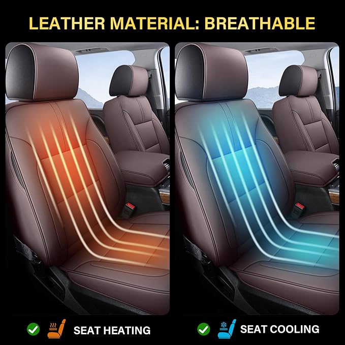 Coverado Chevy Silverado Seat Covers, Leather Car Seat Covers Custom Fit for Chevy Silverado GMC Sierra 2014-2018 1500, 2015-2019 2500HD 3500HD (Full Set, Brown)