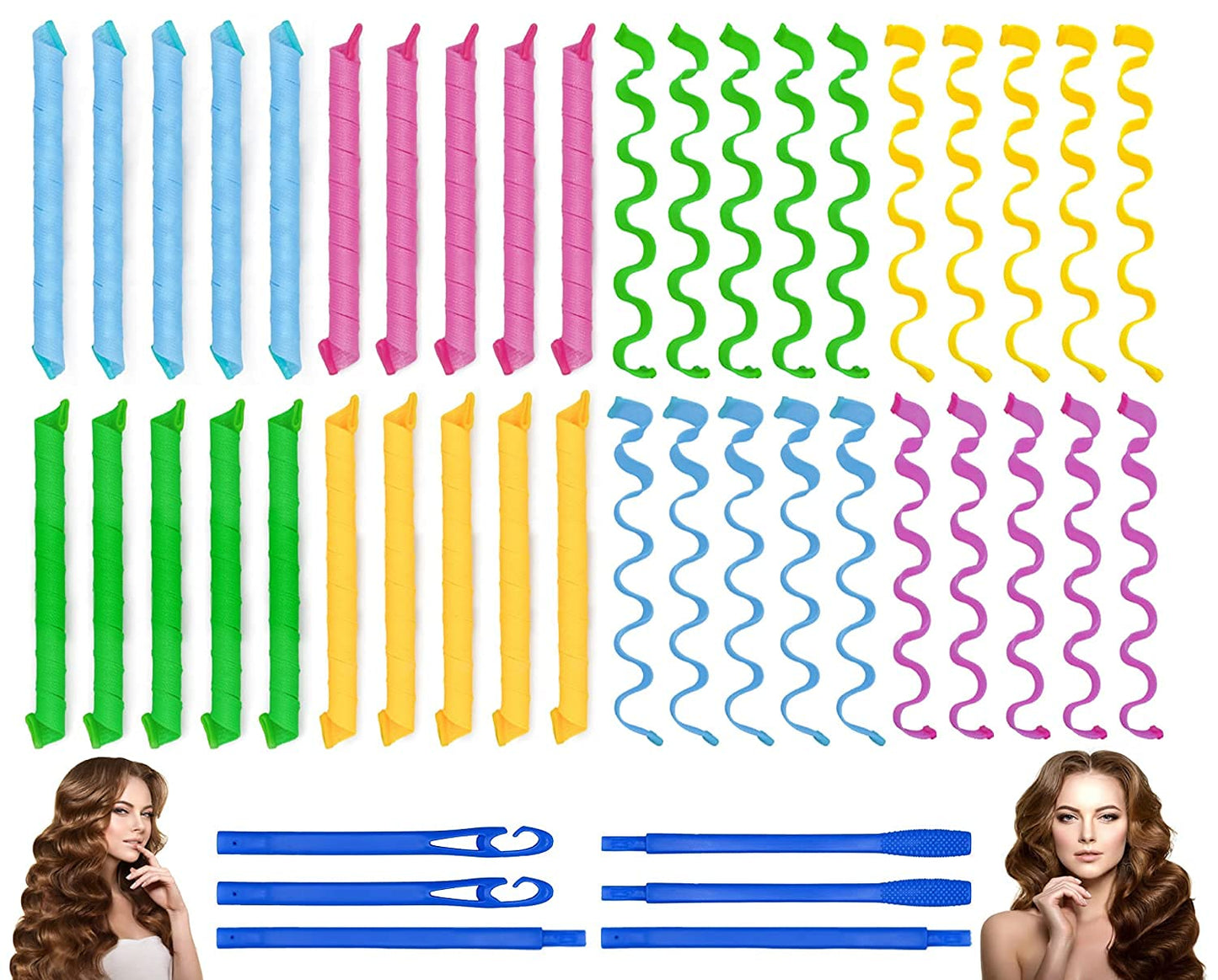 40Pcs Hair Curlers Heatless Wave And Spiral Two Styles Formers(16Inches) With 4Pcs Styling Hooks Magic Hair Rollers No Heat Dama