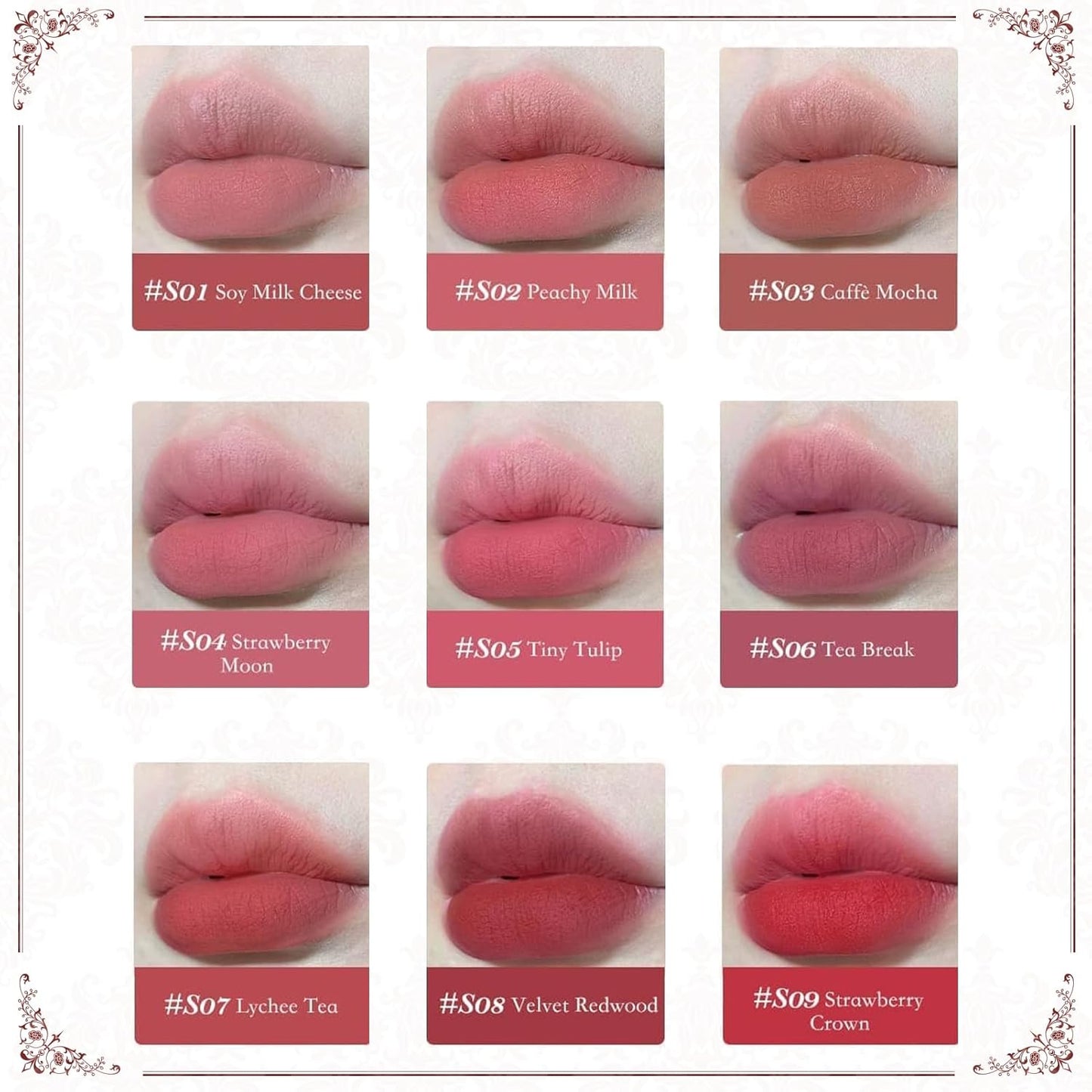 Flower Knows Strawberry Rococo Cloud Lip Cream,Velvety Matte Liquid Lipstick,Red Lipstick,Long Lasting Lip Stain,Kiss-proof Blurred Lipstick for Girls&Women,0.12 Fl Oz(S07 Lychee Tea)