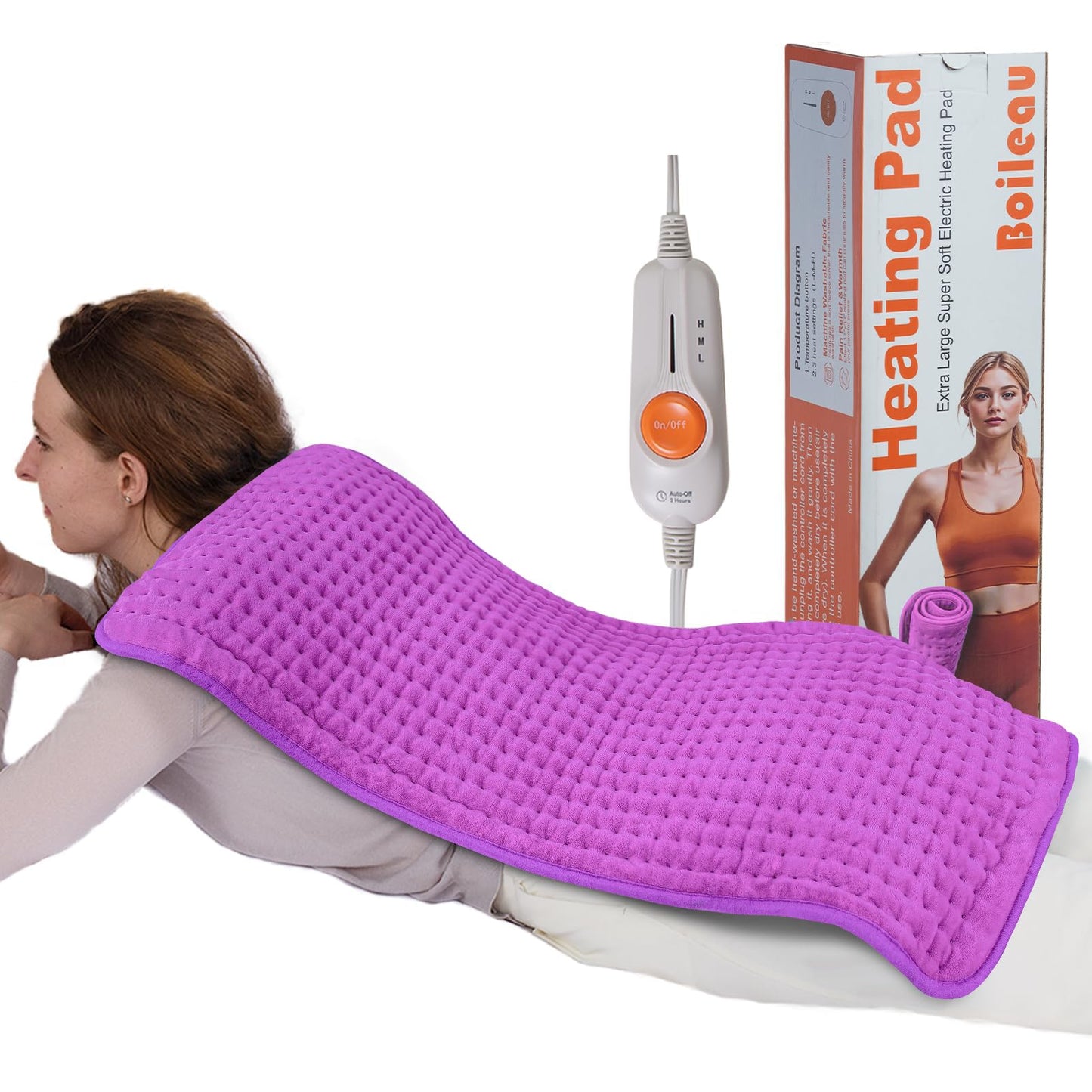 Boileau Electric Heating Pad for Back Pain and Period Cramps Relief, 17"x33" Extra Large XXXL, 3 Heating Levels Heat Pad with 2-Hour Auto Shut Off, Gifts for Women and Mom, Blue