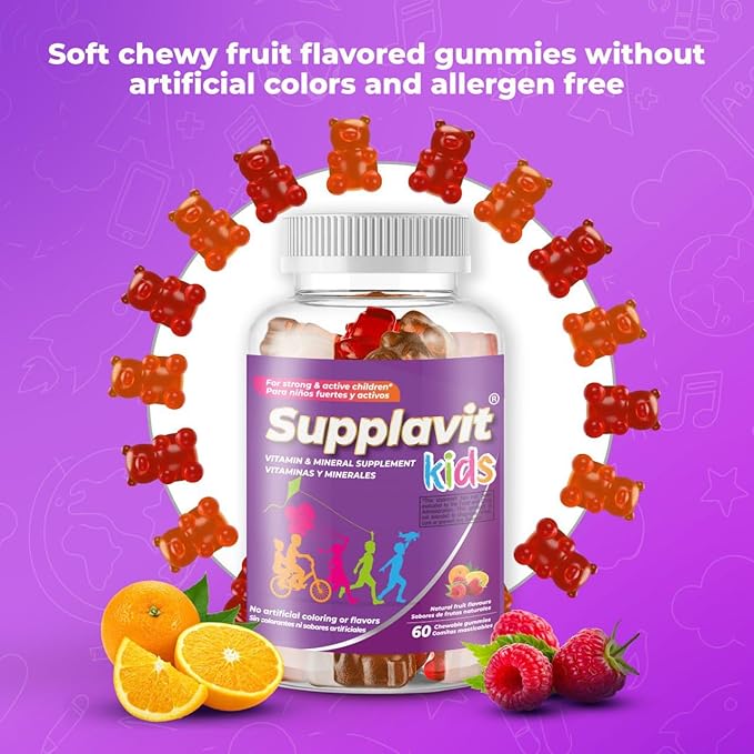 Kids Vitamins and Supplements, No Artificial Coloring, Allergen-Free for Healthy and Strong Children, Natural Fruit Flavors, Healthy and Delicious, (60 Gummies)